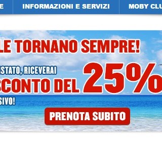 Buono sconto Moby del 25% per tutte le destinazioni